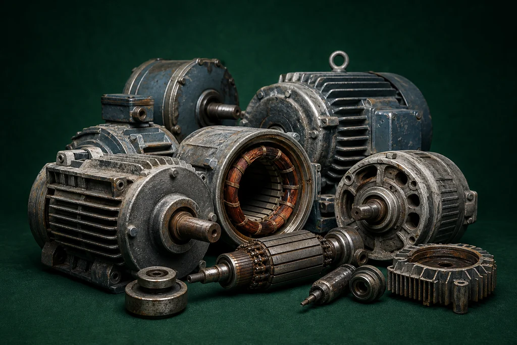 Ausgebaute Elektromotoren für das Metallrecycling