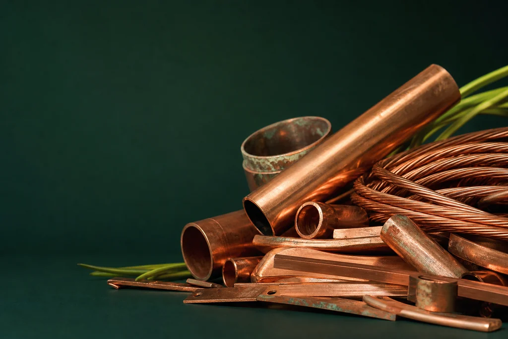 Sortierte Kupferrohre und Kabelreste für den Metallankauf