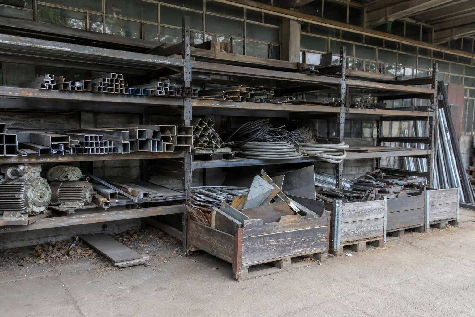 Werkstatt mit Metallteilen und Kabeln zur Schrottabholung in Altena