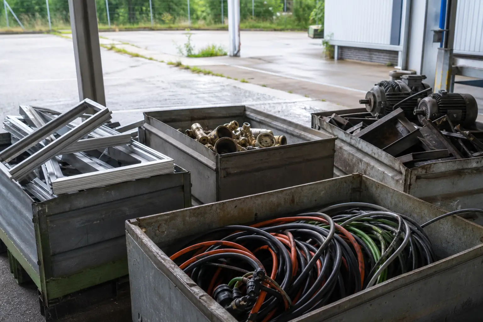 Metallcontainer mit Kabeln, Aluminium und Motoren in Düsseldorf