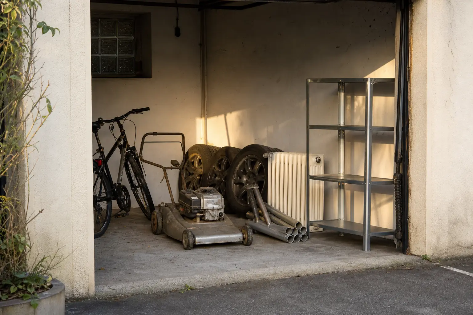 Garage mit Fahrrad, Heizkörper und Metallteilen in Hamm
