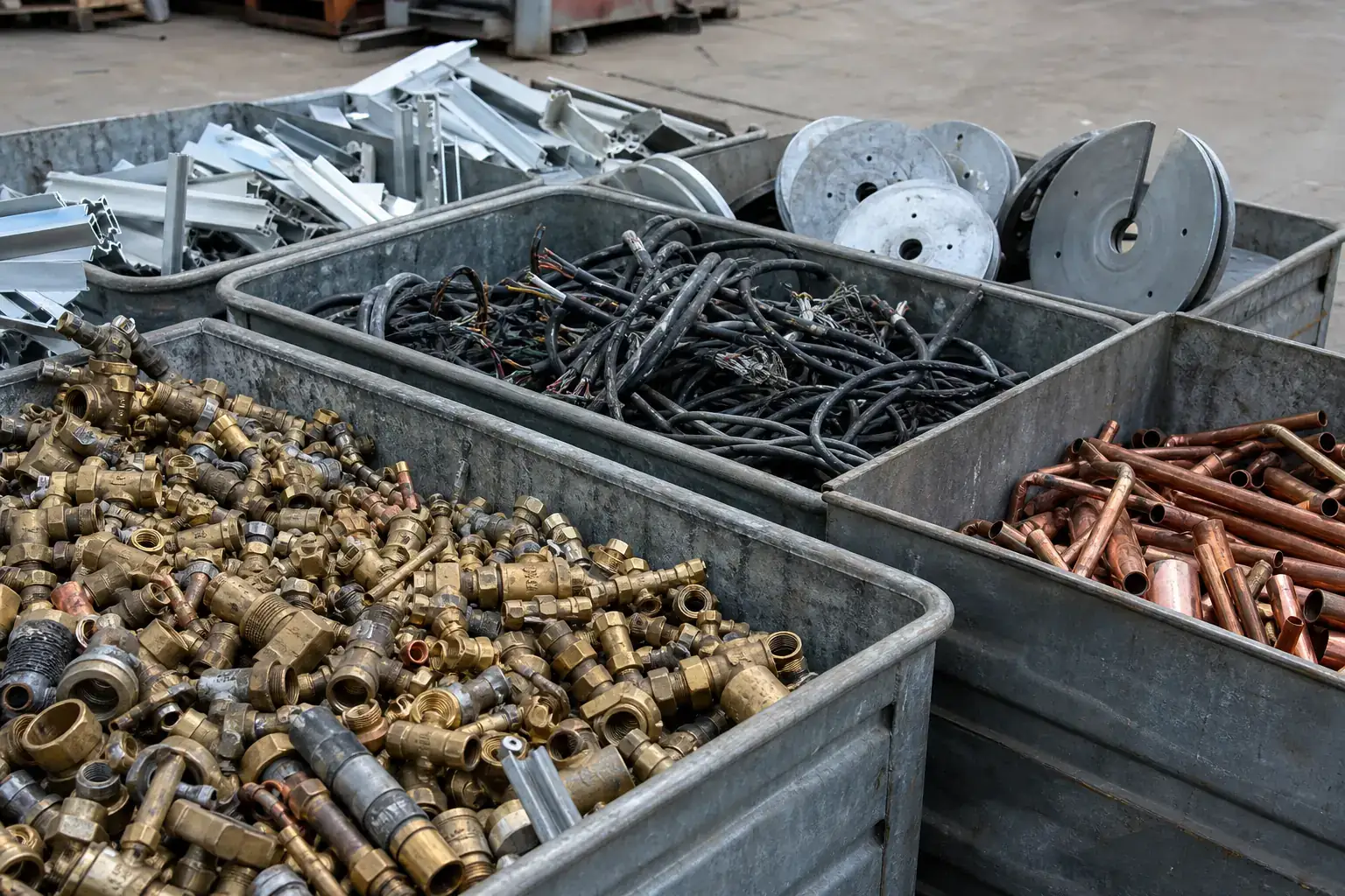 Sortierte Kabel, Messing, Kupfer und Aluminiumteile