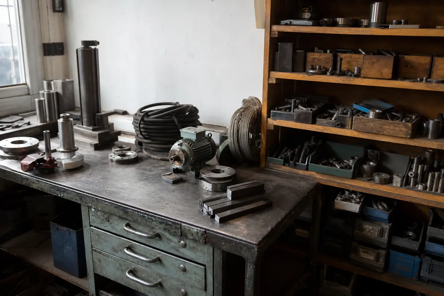 Werkstattbestand mit Metallteilen und Kabeln in Iserlohn