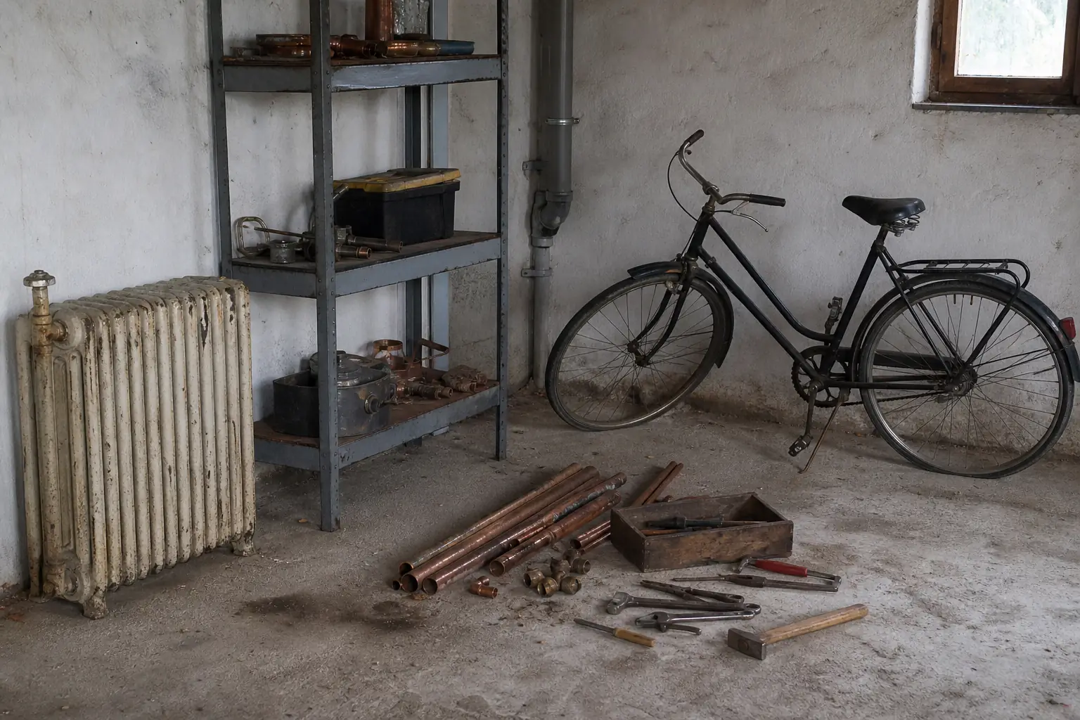 Heizkörper, Fahrrad und Metallteile aus einem Keller in Leverkusen