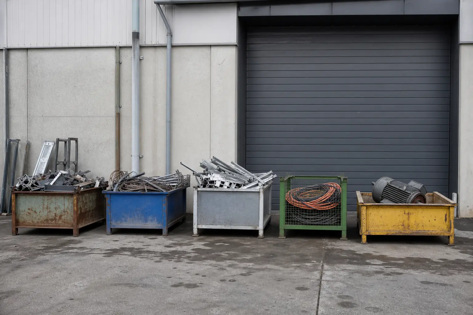 Metallcontainer mit Kabeln und Aluminium an einer Lagerfläche in Leverkusen