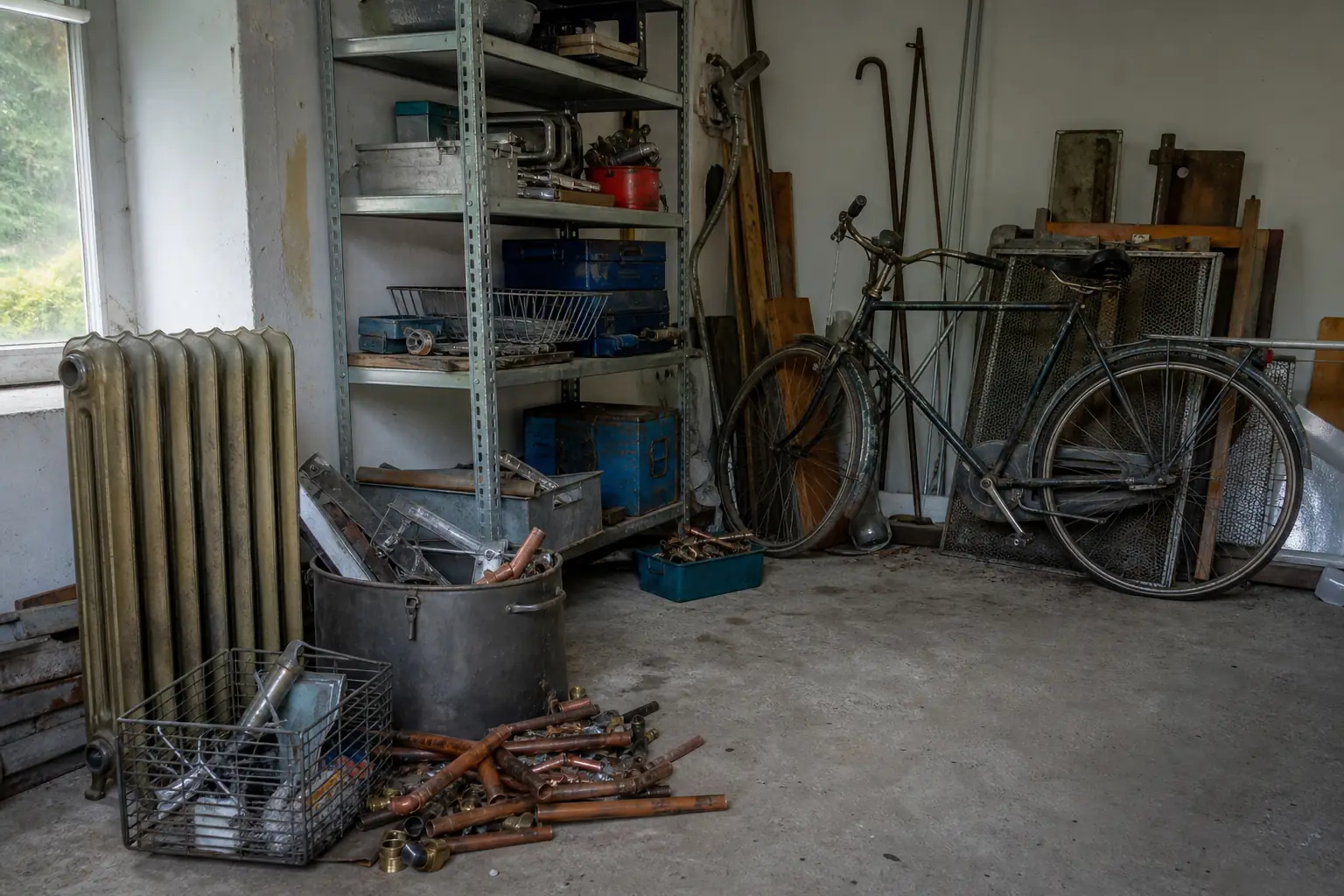 Garage mit Fahrrad, Heizkörper und Metallteilen in Lüdenscheid
