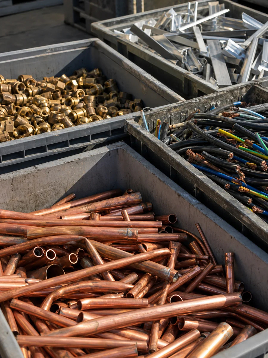 Sortierte Kupferrohre, Messingteile, Aluminium und Kabel für den Metallankauf Dortmund