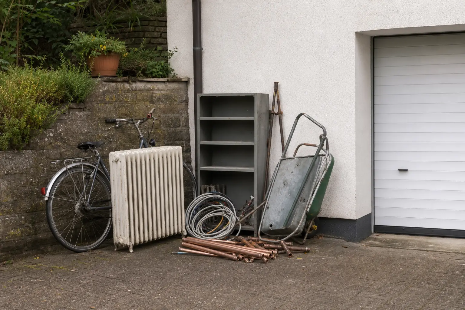 Heizkörper, Fahrrad und Metallteile aus einem Hof in Plettenberg