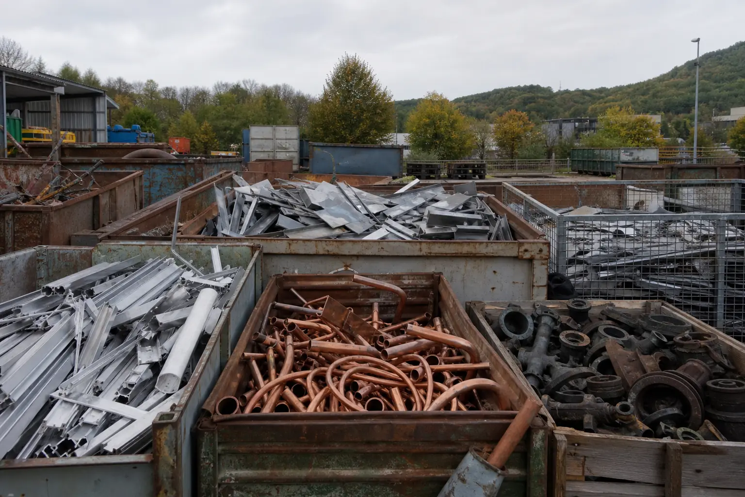 Sortierte Kupfer-, Aluminium- und Gusseisenteile zur Schrottabholung in Werdohl
