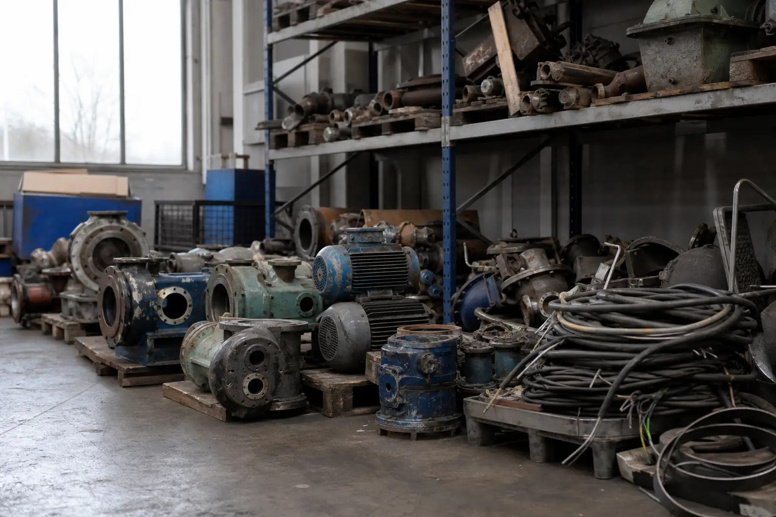 Werkstatt mit Pumpen, Elektromotoren und Metallteilen zur Abholung in Werdohl