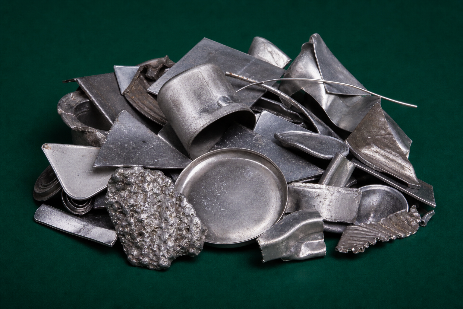 Sortierte Zinnteile für den Metallankauf in Bochum